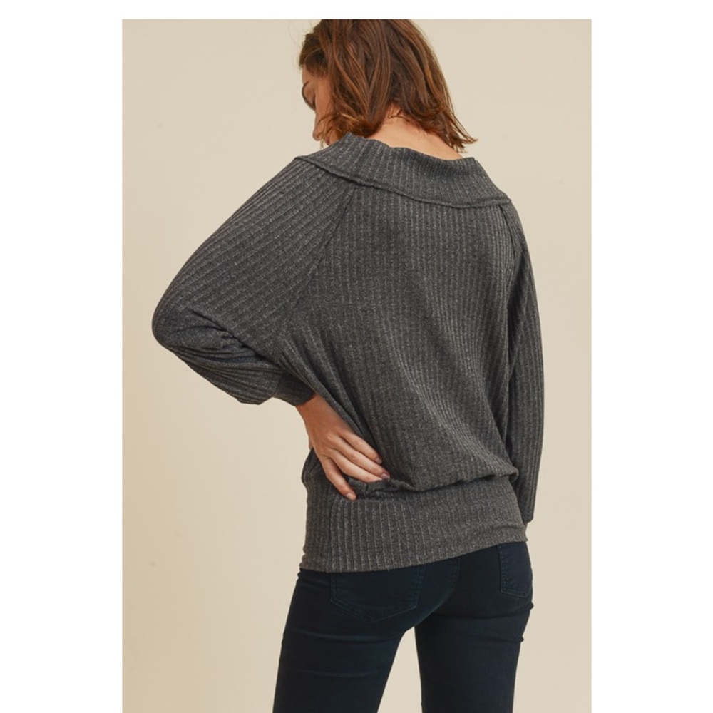 Charcoal Gray off the shoulder Knit Top NWT In Loom - Picture 7 of 8